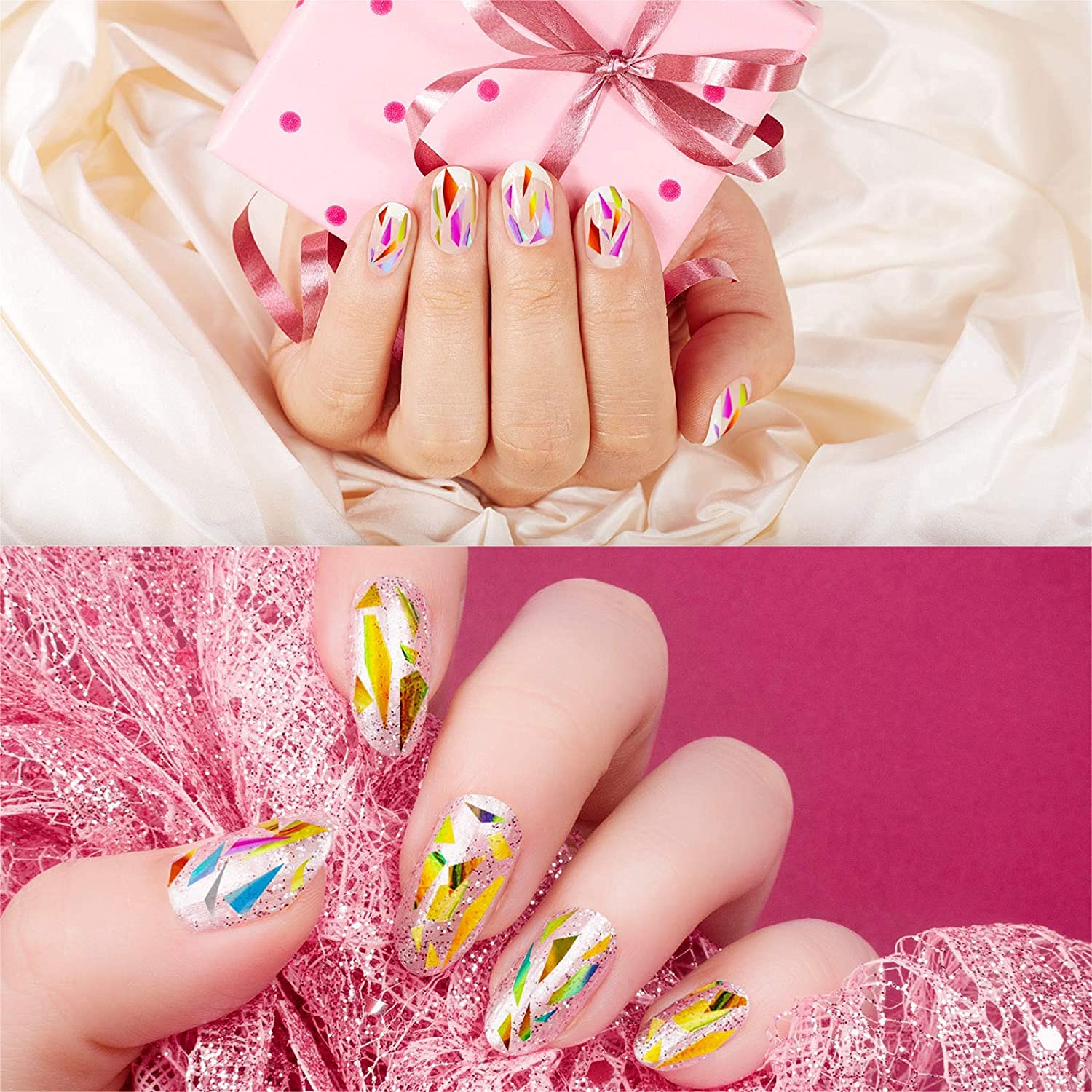 Leelosp stickers ongles miroir, touches holographiques subtiles.