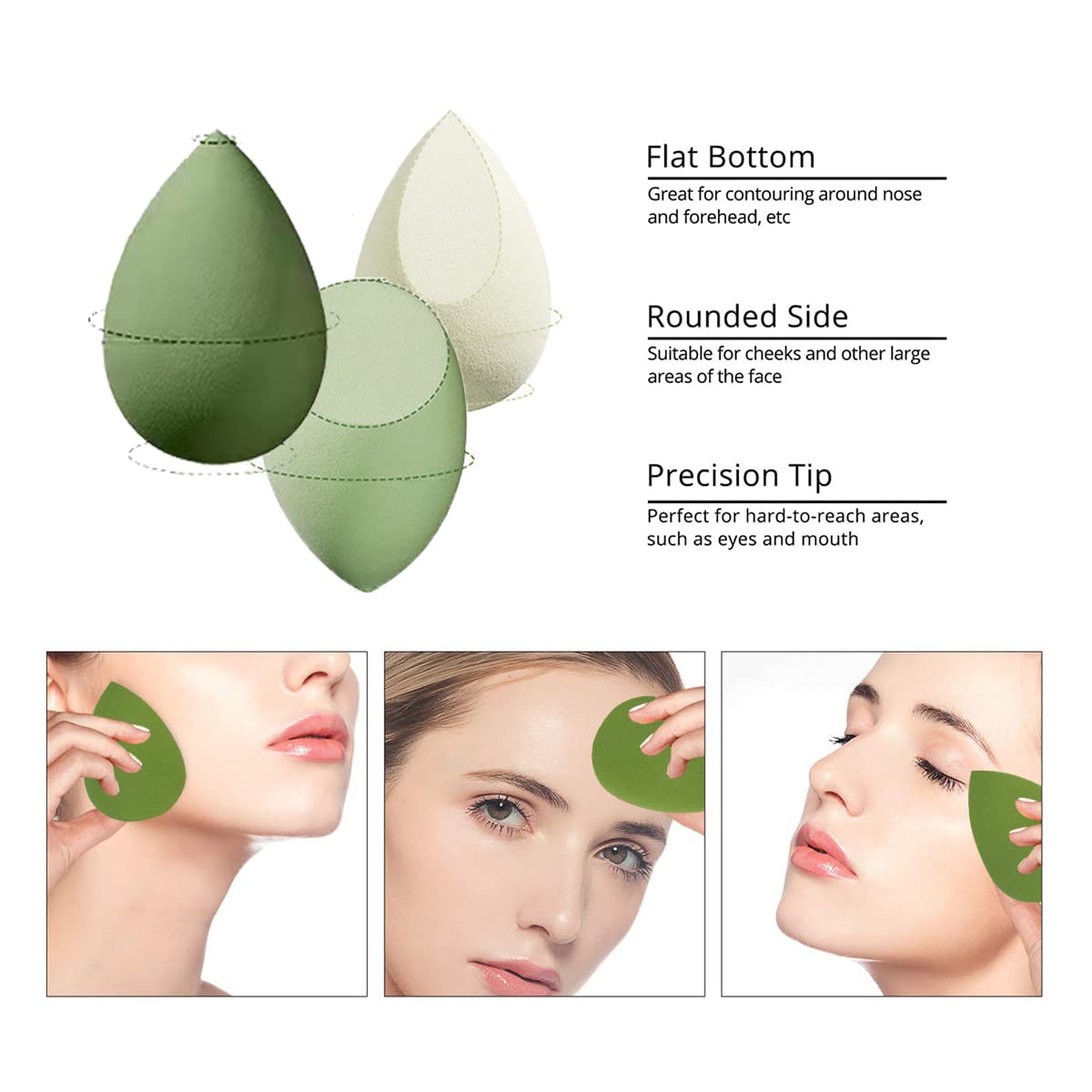 Éponge Leeshine maquillage - 3 formes pour contour et zones du visage
