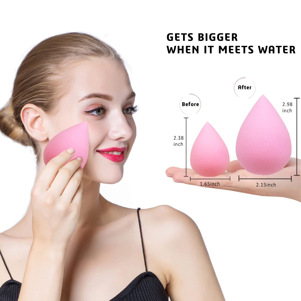 Éponge Leeshine forme goutte facilite l’application précise autour des yeux.