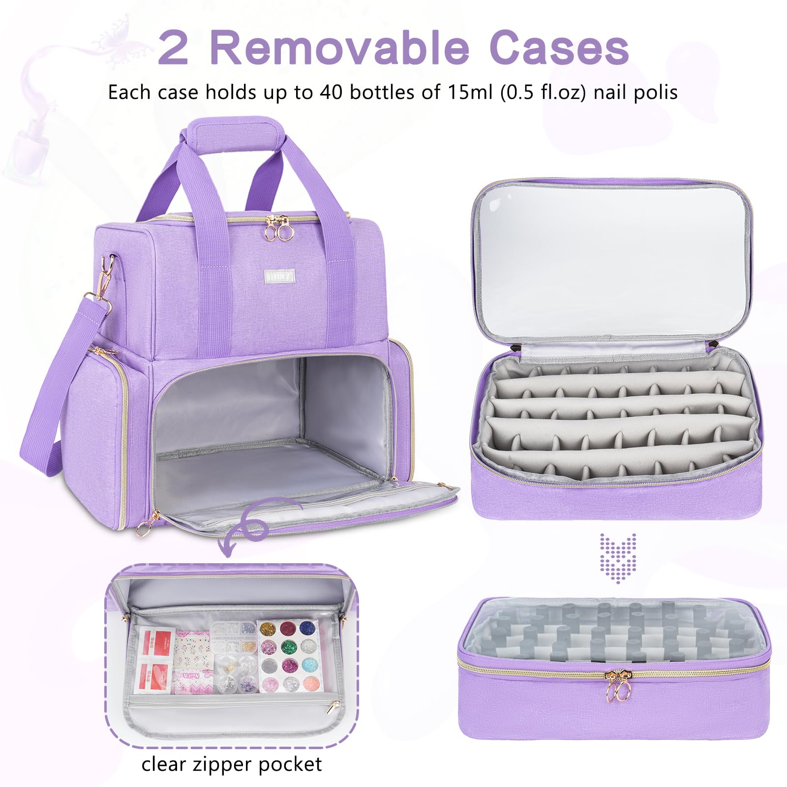 LEFOR·Z caisses vernis amovibles, 80 emplacements pour bouteilles de 15 ml.
