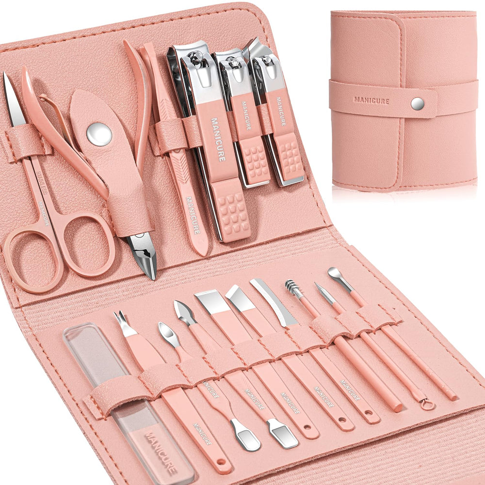 Leipple ensemble manicure 16 pièces dans coffret cuir, pratique pour voyage
