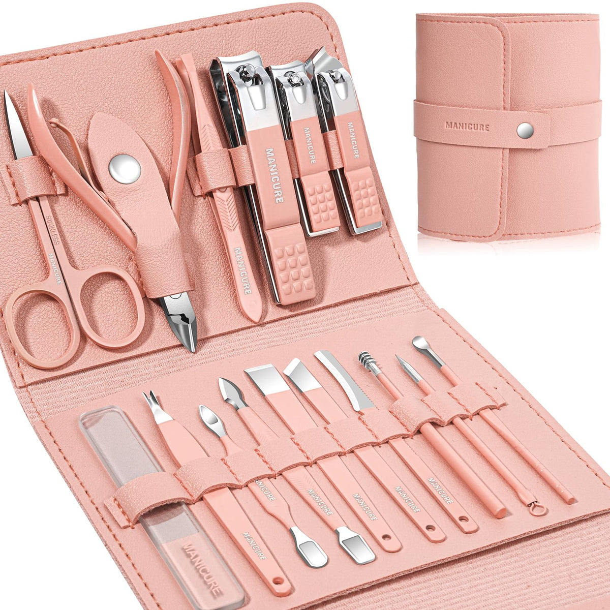 Leipple ensemble manicure 16 pièces dans coffret cuir, pratique pour voyage