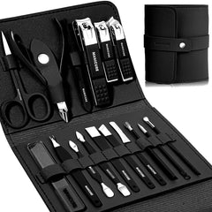Leipple kit manucure 16 pièces avec étui cuir noir, pratique en voyage.