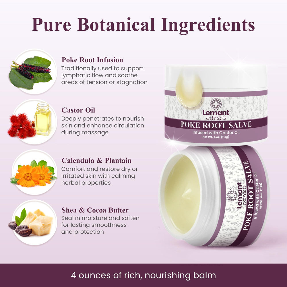 Infusion racine poke et huile de ricin pour soin ciblé de la peau.