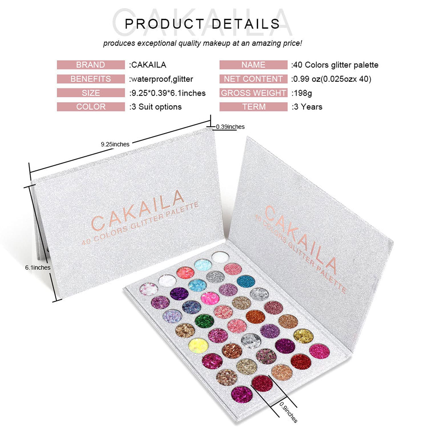 Palette LemonSac: ensemble-maquillage-paillettes-40-teintes, polyvalente pour paupières et lèvres.