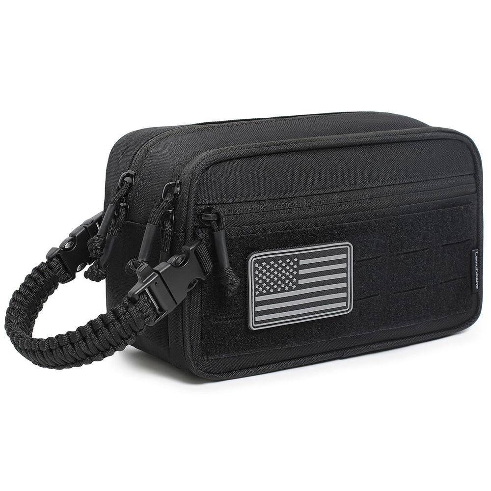 Lemubeane Trousse Tactique Noire – vue avant, robuste pour l'extérieur.