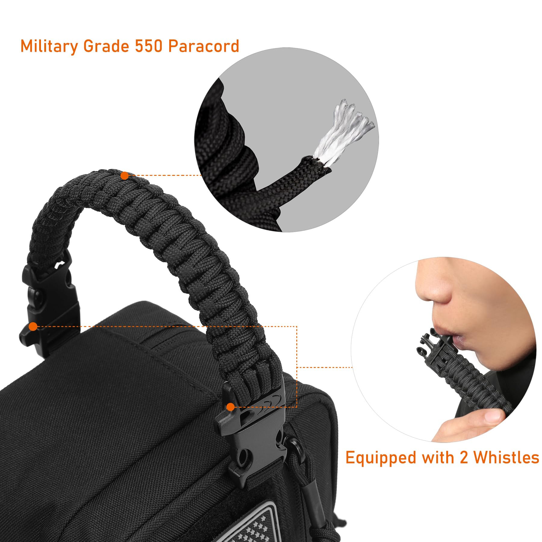 Lemubeane Trousse Tactique Noire – poignée paracorde robuste pour l'extérieur.