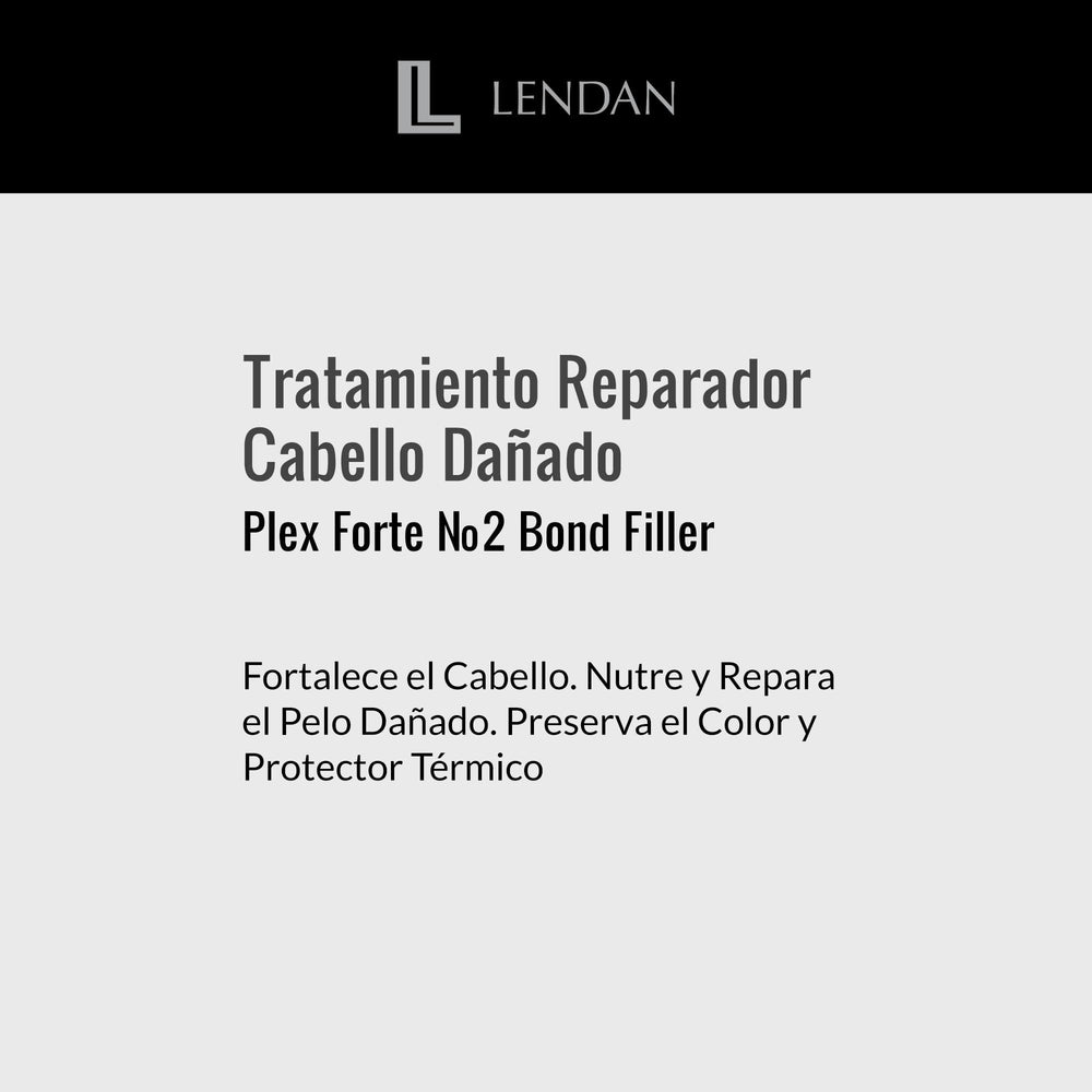 Protection thermique intégrée par Lendan Plex Forte Nº2 Bond Filler pour cheveux exposés à la chaleur.