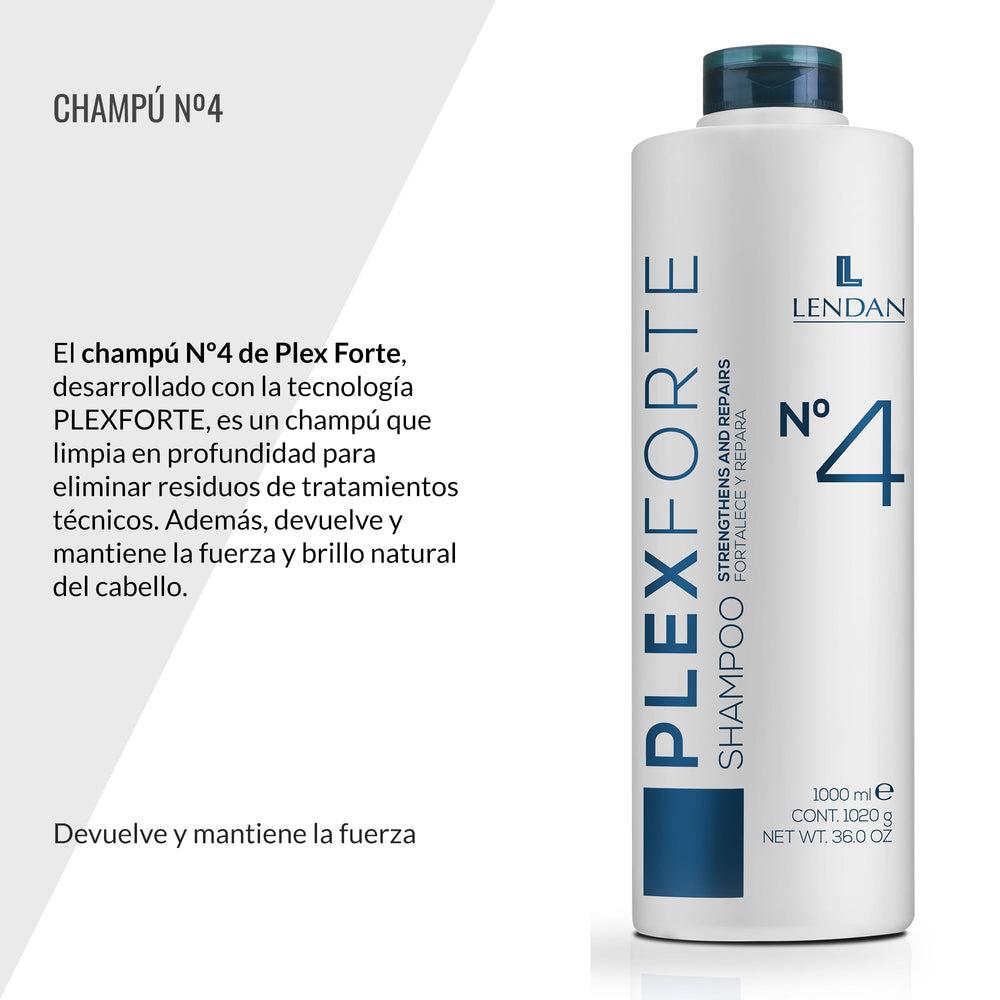 Étiquette du produit Lendan Repair Plex Forte en gros plan montrant la technologie PLEXFORTE pour cheveux.