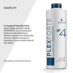 Étiquette du produit Lendan Repair Plex Forte en gros plan montrant la technologie PLEXFORTE pour cheveux.