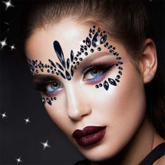 Gemme visage LEOARS strass noir lot de 4 pour festival et look scintillant
