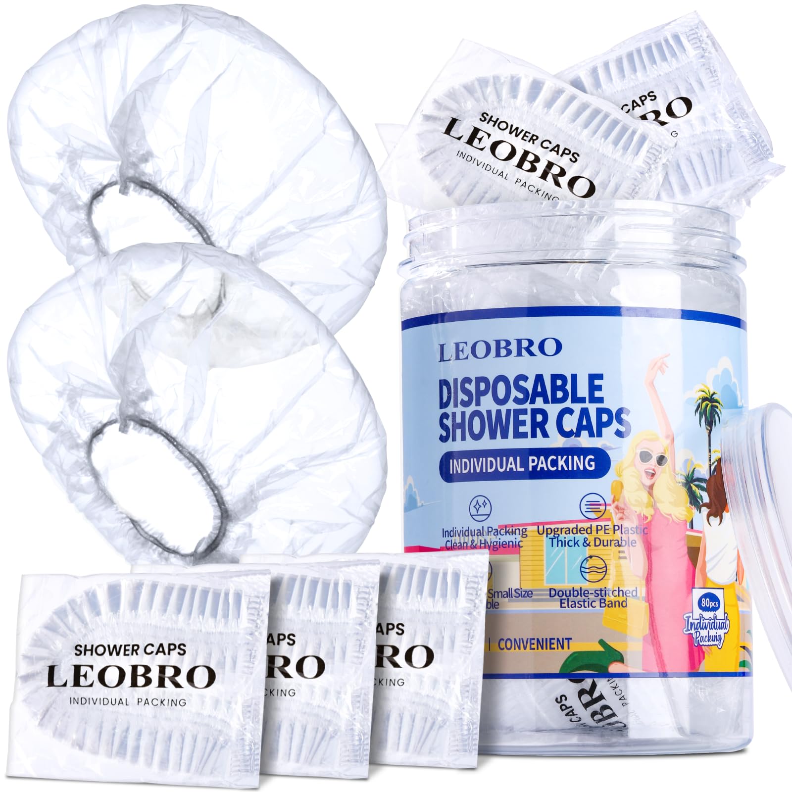 Charlotte de douche LEOBRO, emballage individuel, hygiène et praticité en voyage.