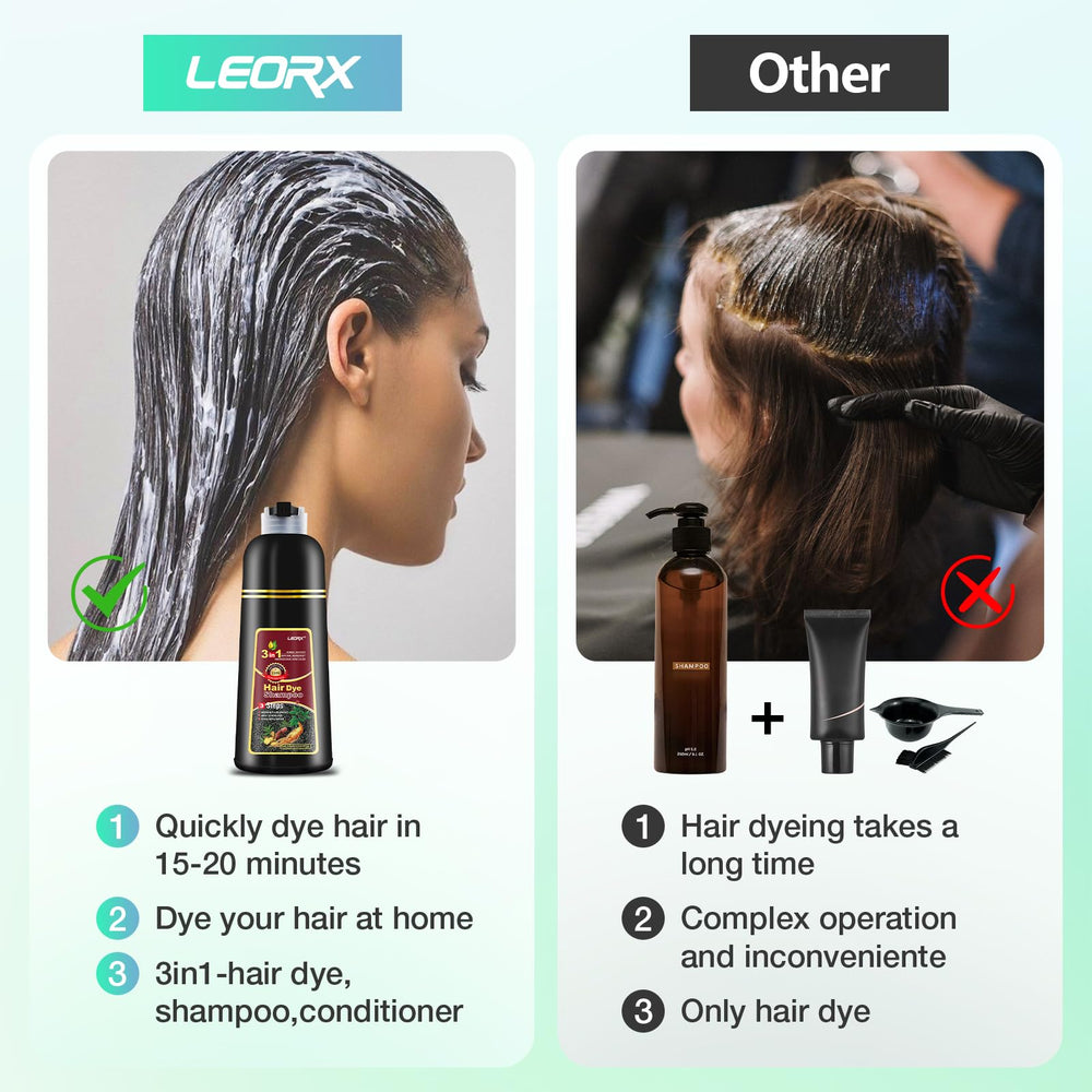Leorx shampoing-colorant rouge vin, texture-crème pour une application nette.