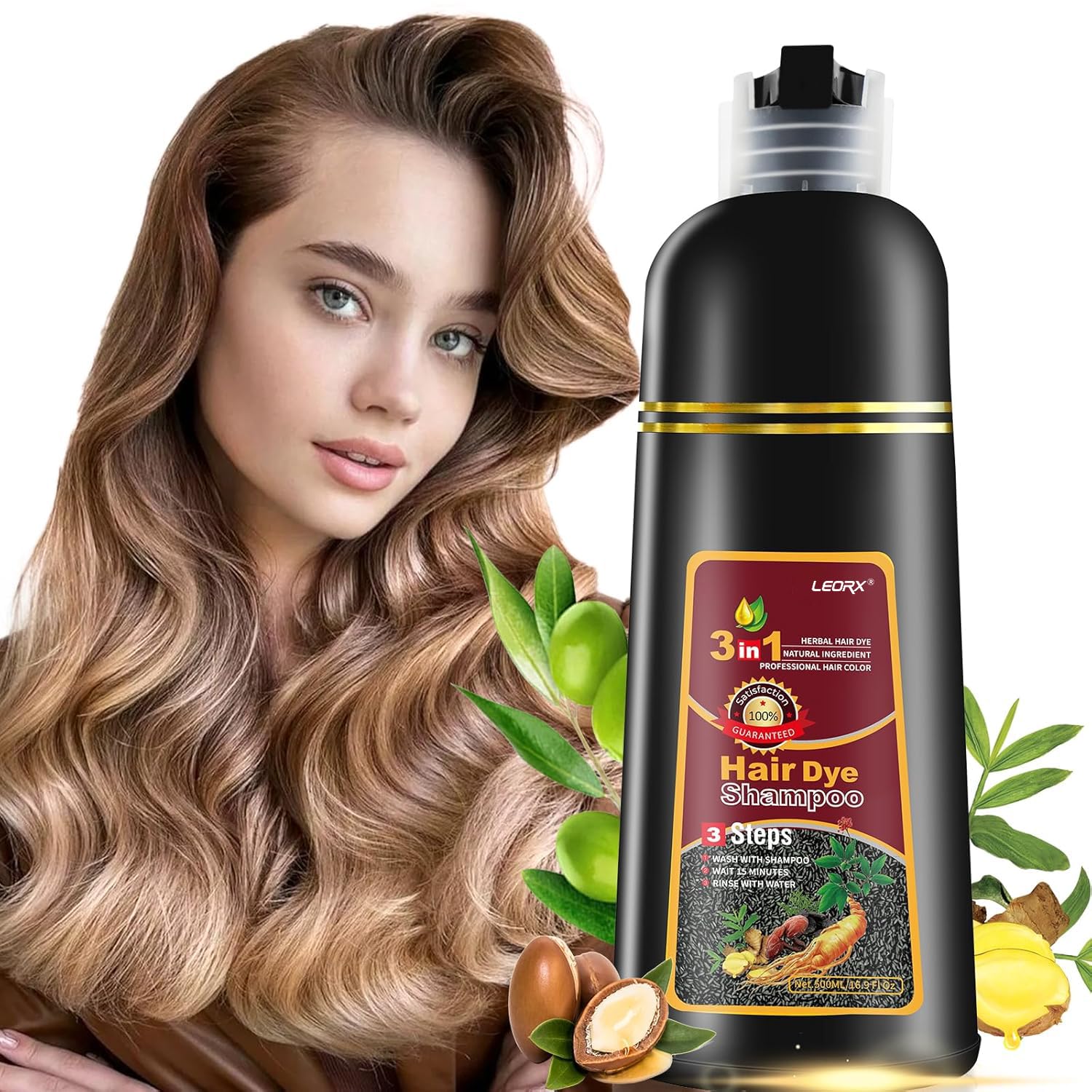 Leorx Shampoing Coloration Cheveux 3-en-1 – avant et apres coloration