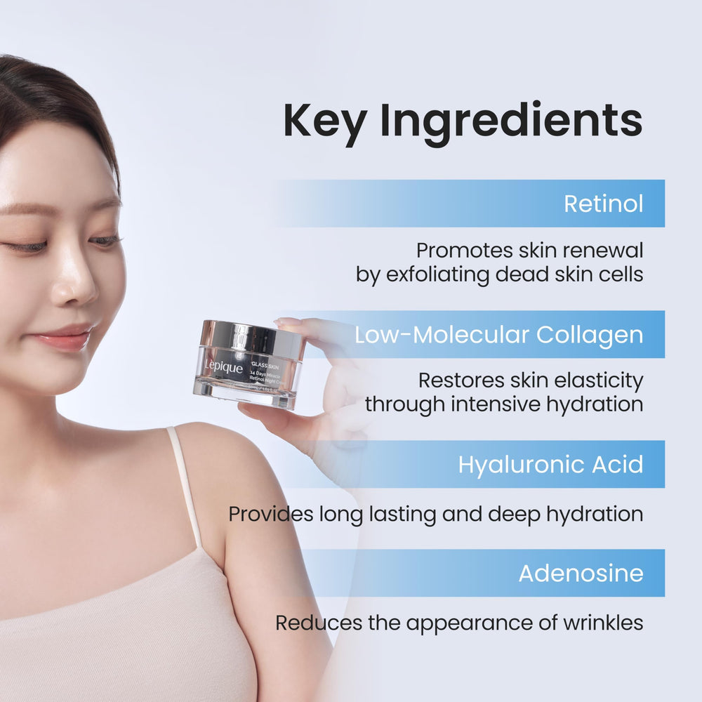 Bocal Lepique avec acide hyaluronique, peau repulpée et hydratée.