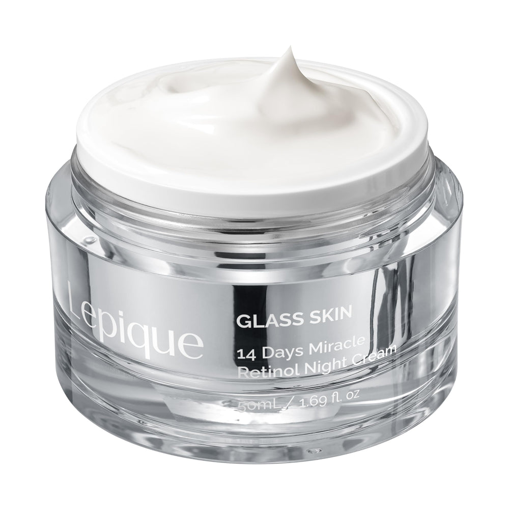 Lepique Crème Nuit Retinol sur bouteille, hydratation nocturne efficace pour visage et cou.