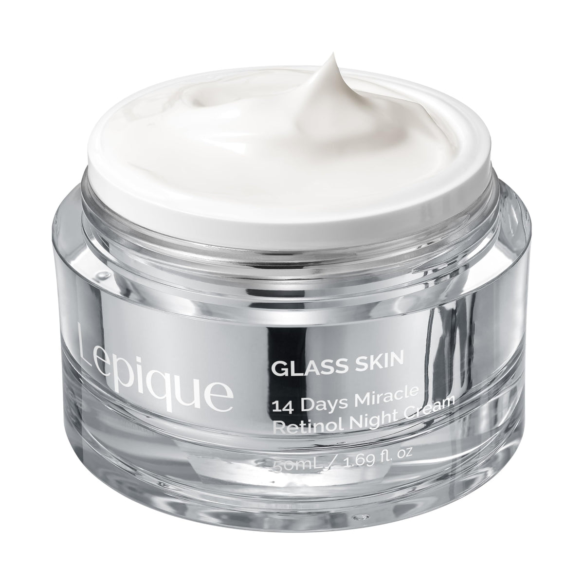Lepique Crème Nuit Retinol sur bouteille, hydratation nocturne efficace pour visage et cou.