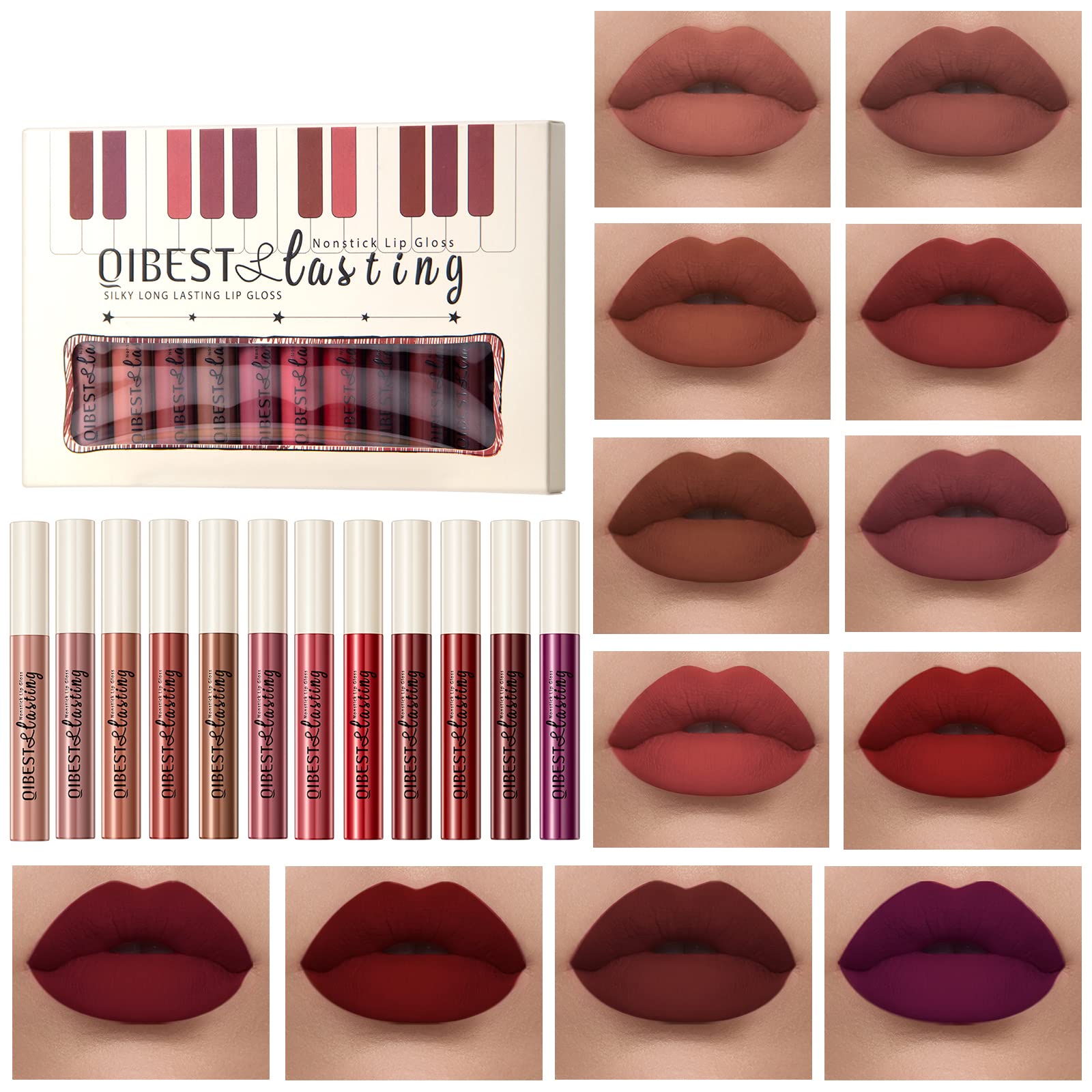 Lepke rouge liquide matte avec 12 teintes pour un look durable.