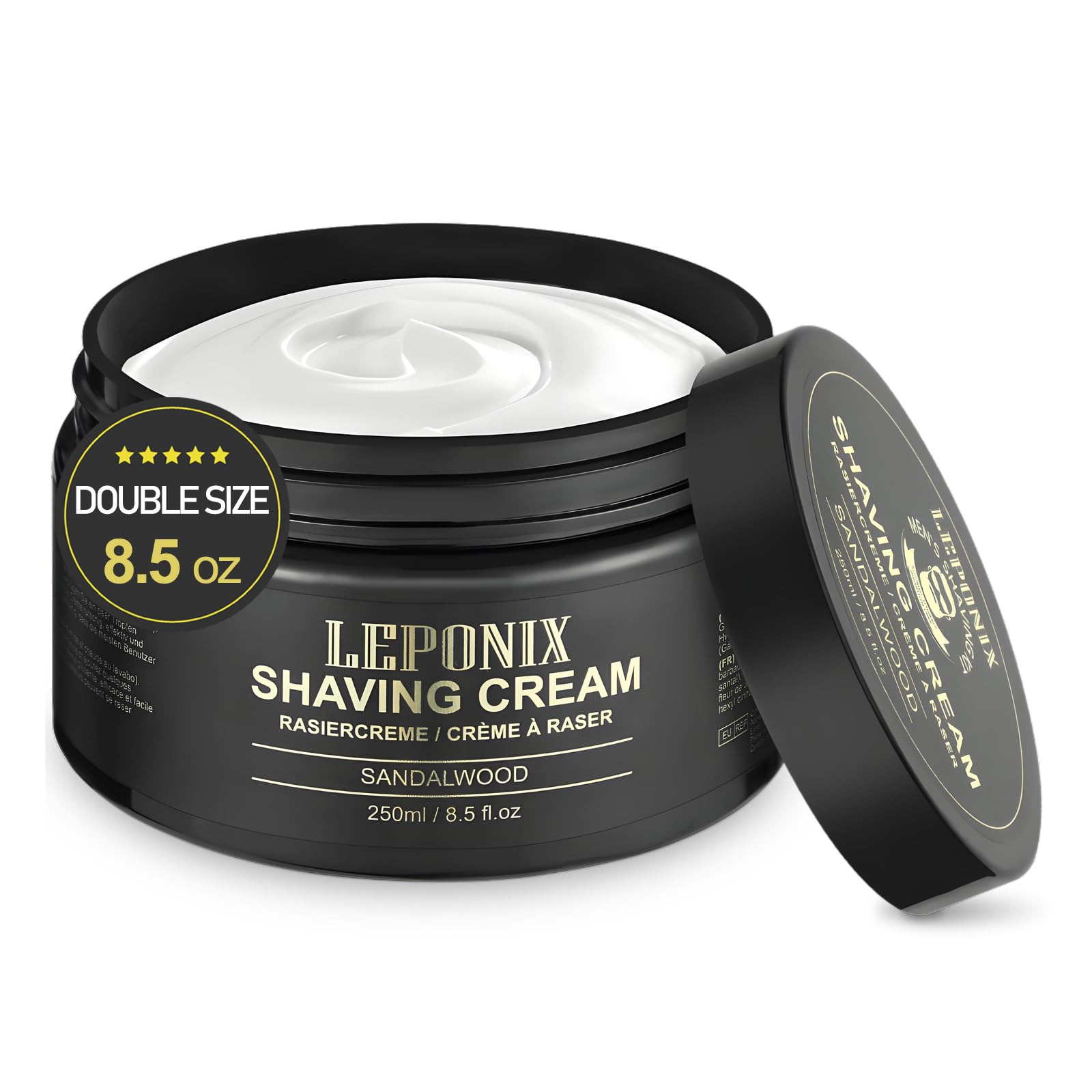 LEPONIX Crème de rasage 250 ml, mousse généreuse pour un rasage précis et confortable.