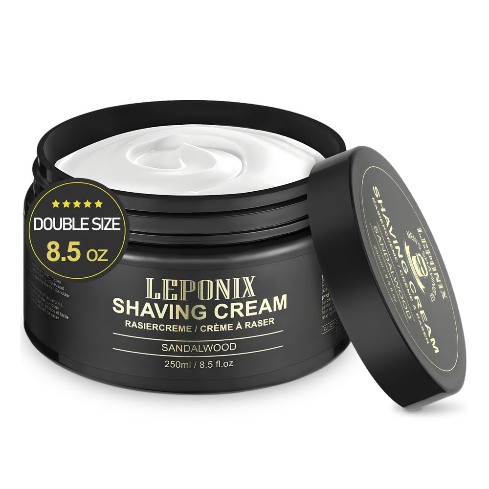 LEPONIX Crème de rasage 250 ml, mousse généreuse pour un rasage précis et confortable.