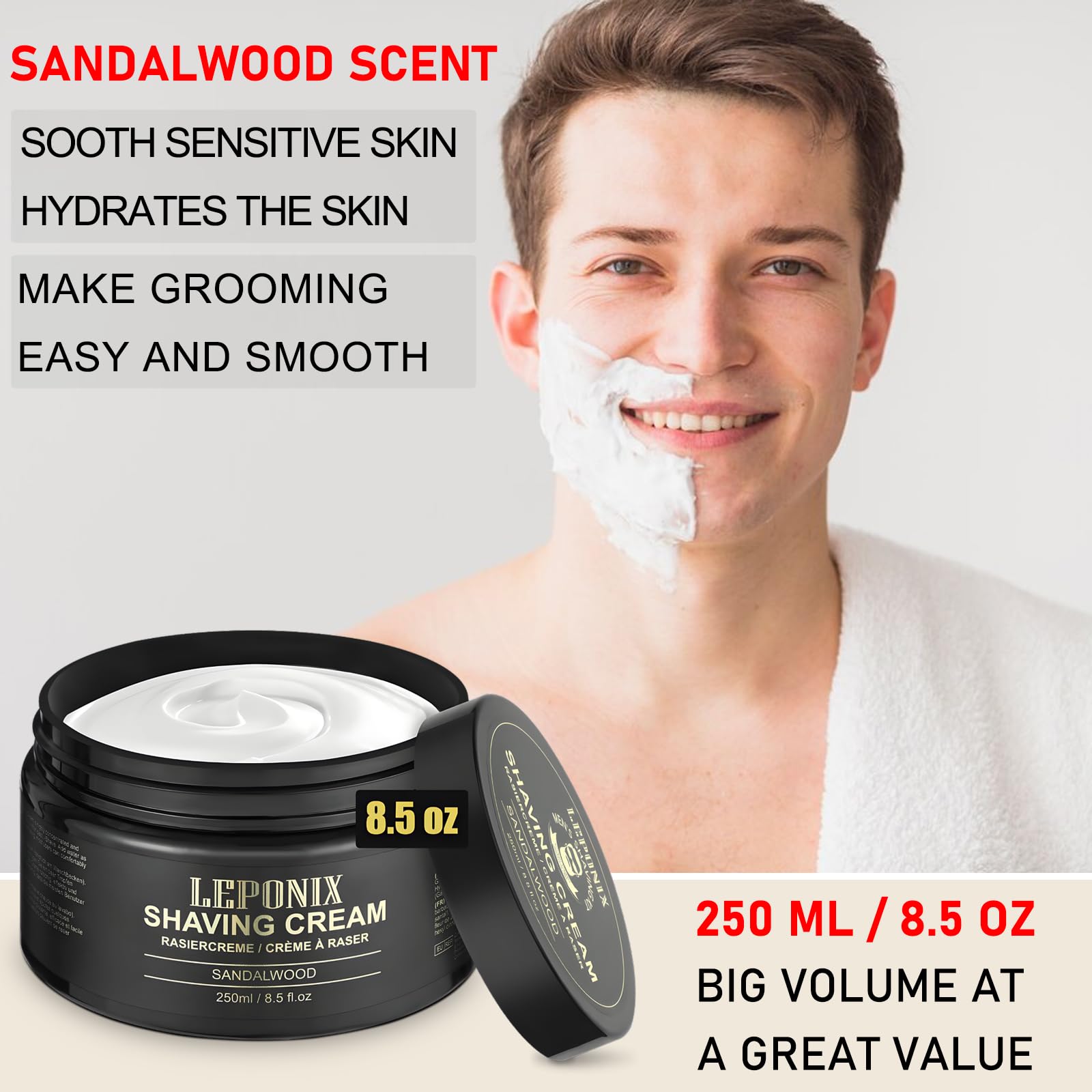 LEPONIX Mousse de rasage riche, glide doux et expérience agréable.