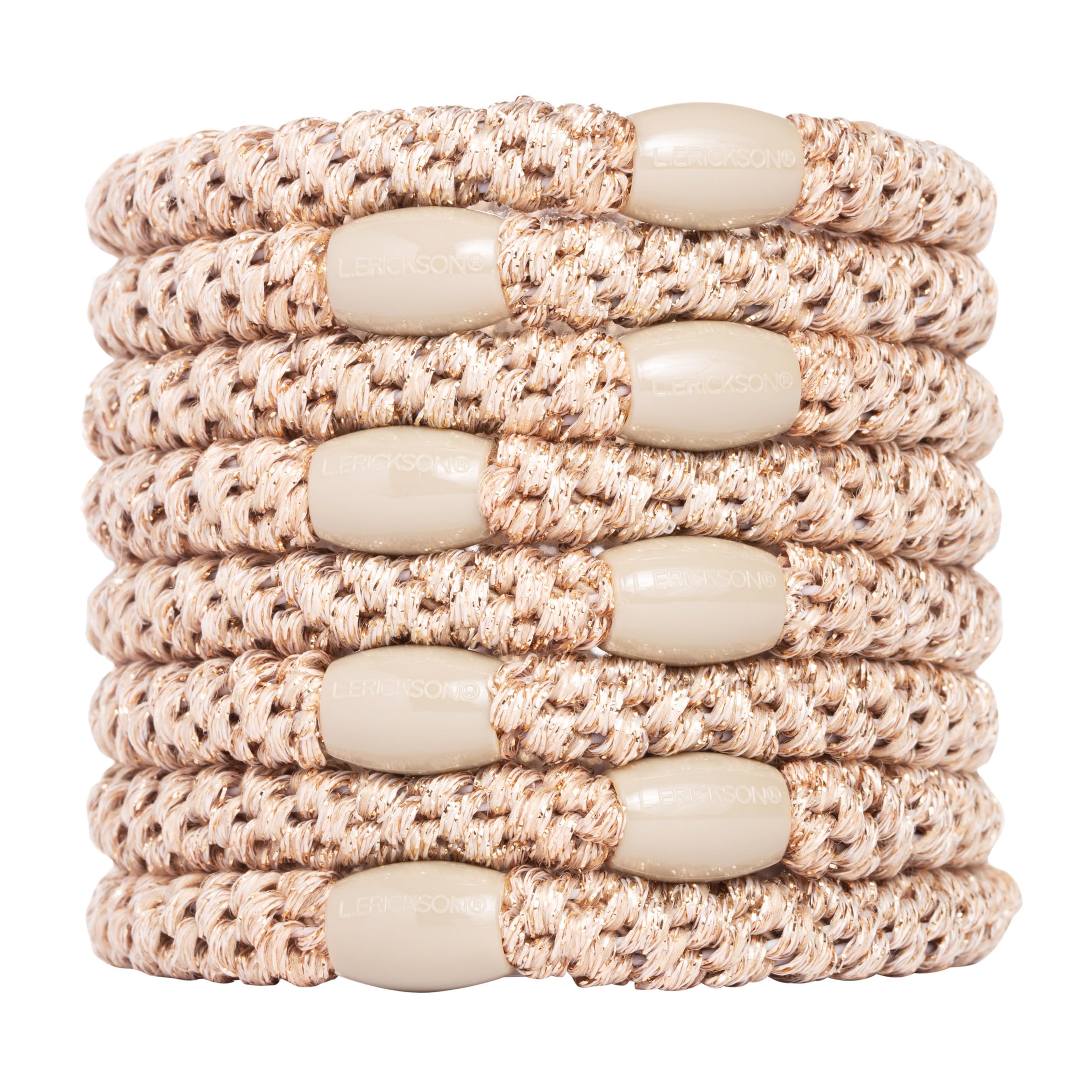 L. Erickson: bandes cheveux dorées beige, fini métallique pour un style discret et durable.