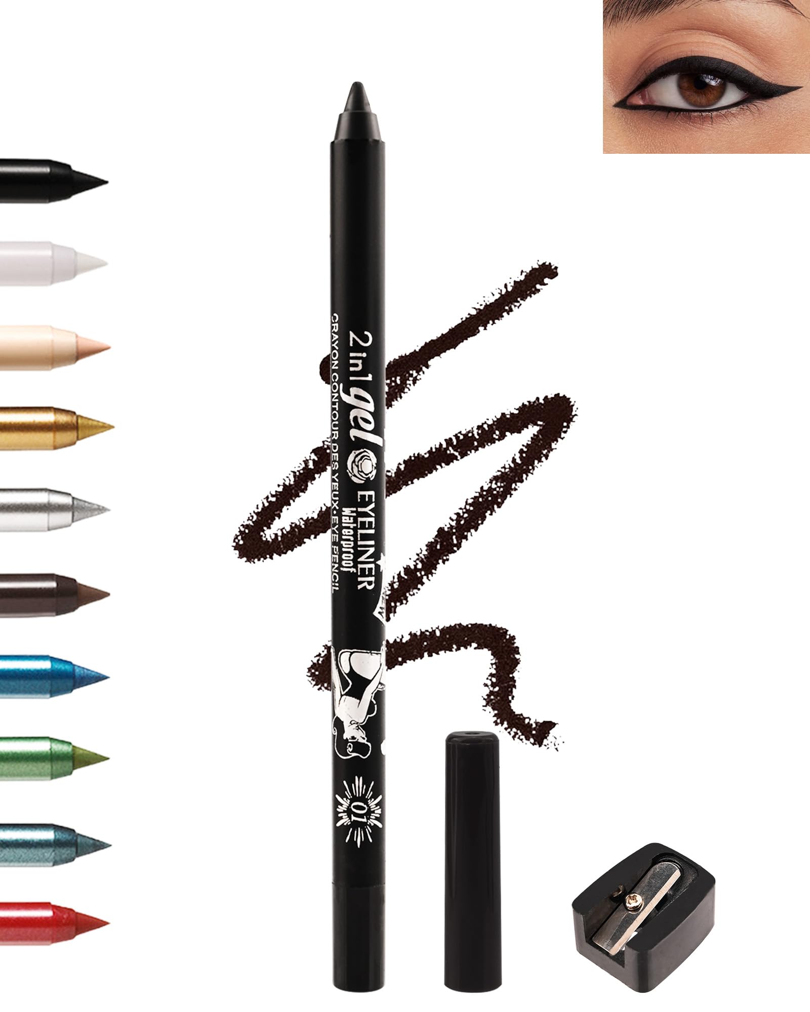 Lestpola Eyeliner Gel noir, pointe précise pour un tracé net et durable.