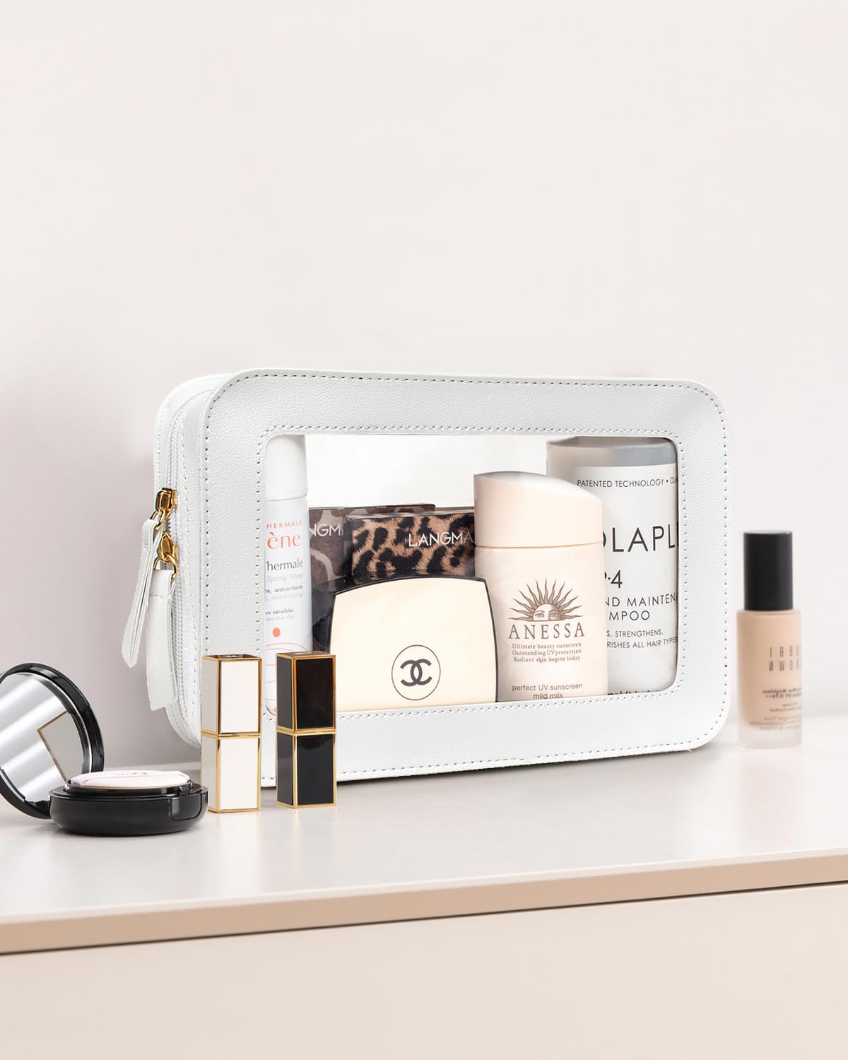 Letgo sac maquillage transparent ouverture double, accès rapide à vos essentiels.
