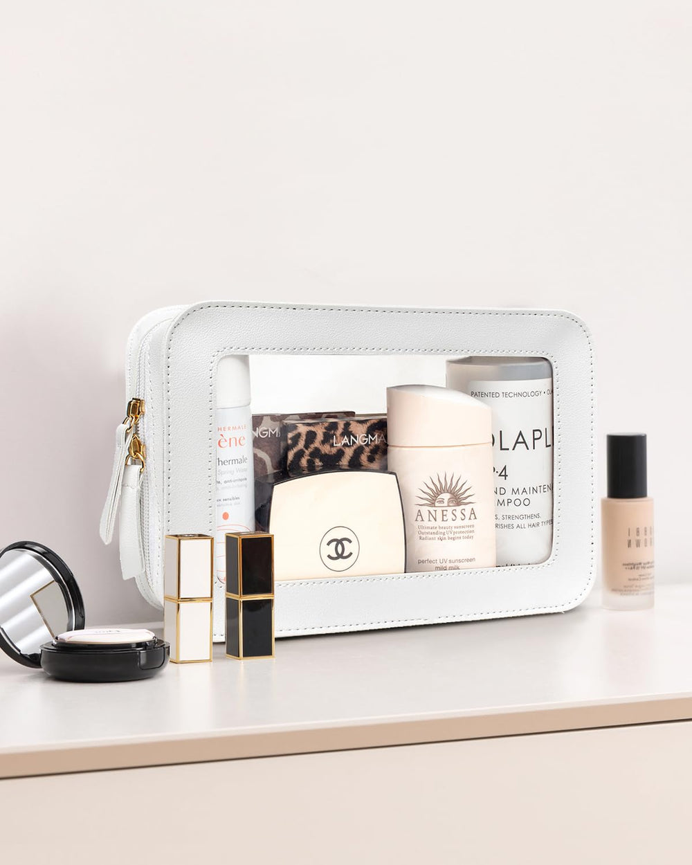 Letgo sac maquillage transparent ouverture double, accès rapide à vos essentiels.