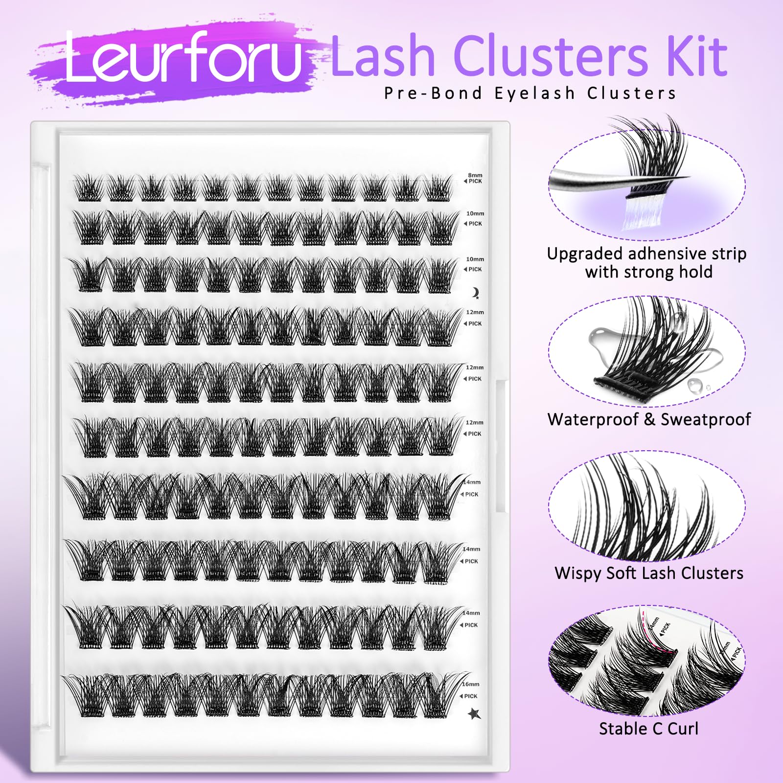 Leurforu clusters cils longueurs 8-16 mm pour un regard naturel