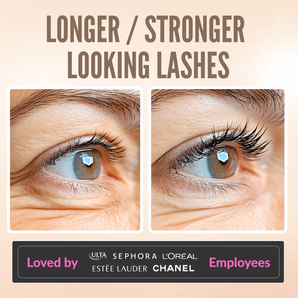 LeVaye Show Lash Sérum – Zone cils visible avant-après pour densité accrue.