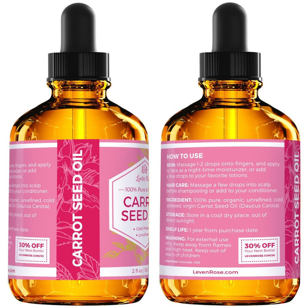 Leven Rose Carrot Seed Oil improves skin texture and balance.