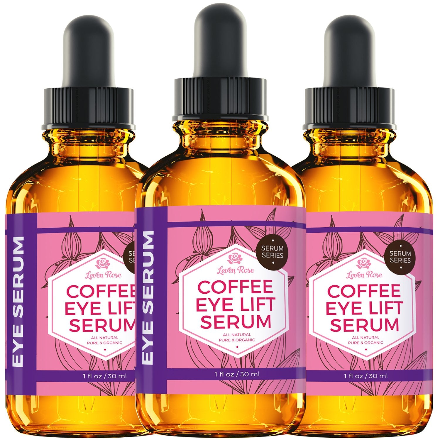 Leven Rose Coffee Oil ingredients close-up features rosehip, argan, and green coffee oils