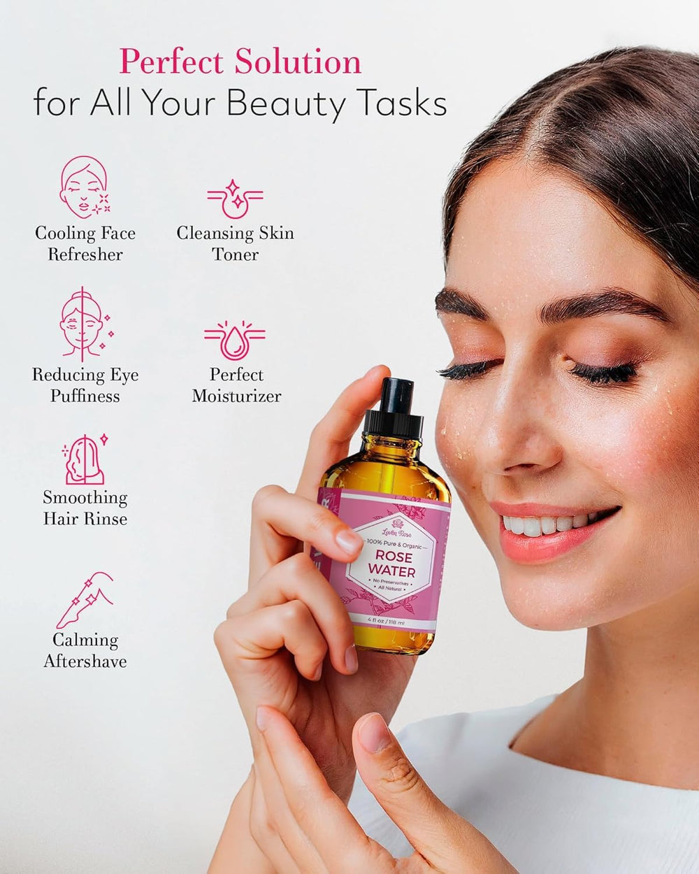 Leven Rose eau de rose après soleil, apaise et réveille la peau.