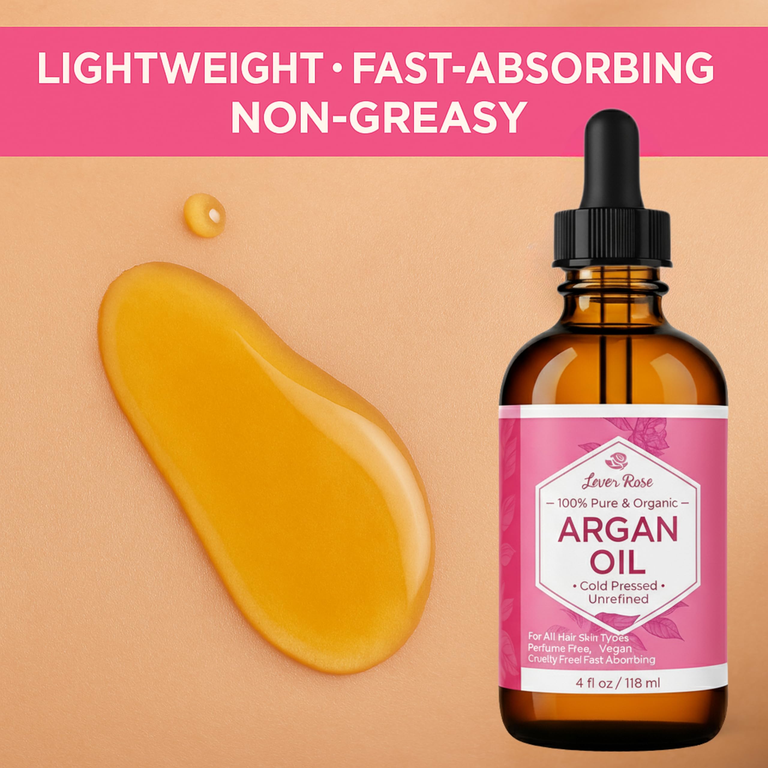Leven Rose huile argan emballage ambré – protège les nutriments