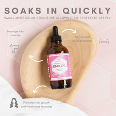 Leven Rose Emu Oil, peau sèche apaisée grâce e0 l9hydratation profonde.