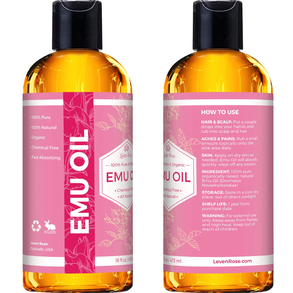 Leven Rose Emu Oil, pe9ne9tration profonde pour hydratation durable.