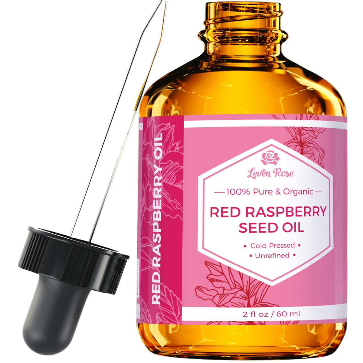 Huile de framboise rouge Leven Rose pour visage et mains, hydratation douce.