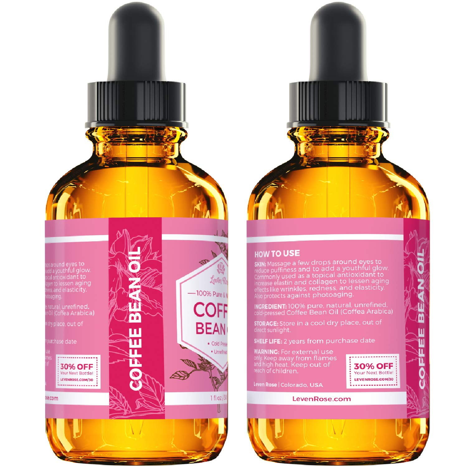 Flacon ambré Leven Rose huile cafe: protection contre la lumière.