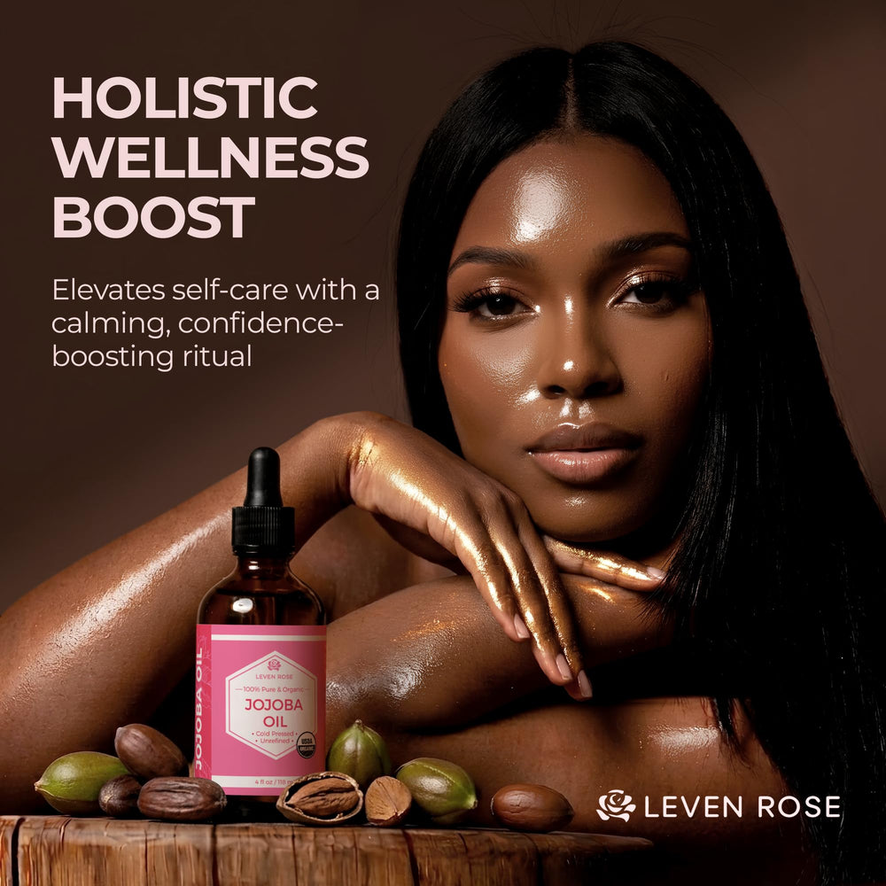 Cheveux brillants et nourris grâce à l'huile de jojoba Leven Rose.