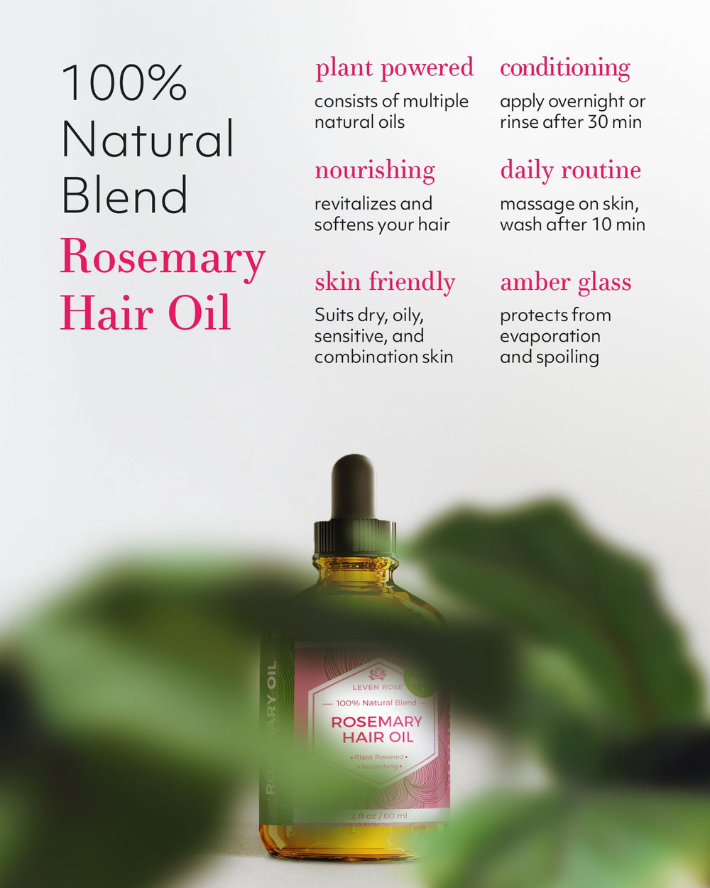 Leven Rose huile pepins citrouille pour cheveux, nourrissante et revitalisante.