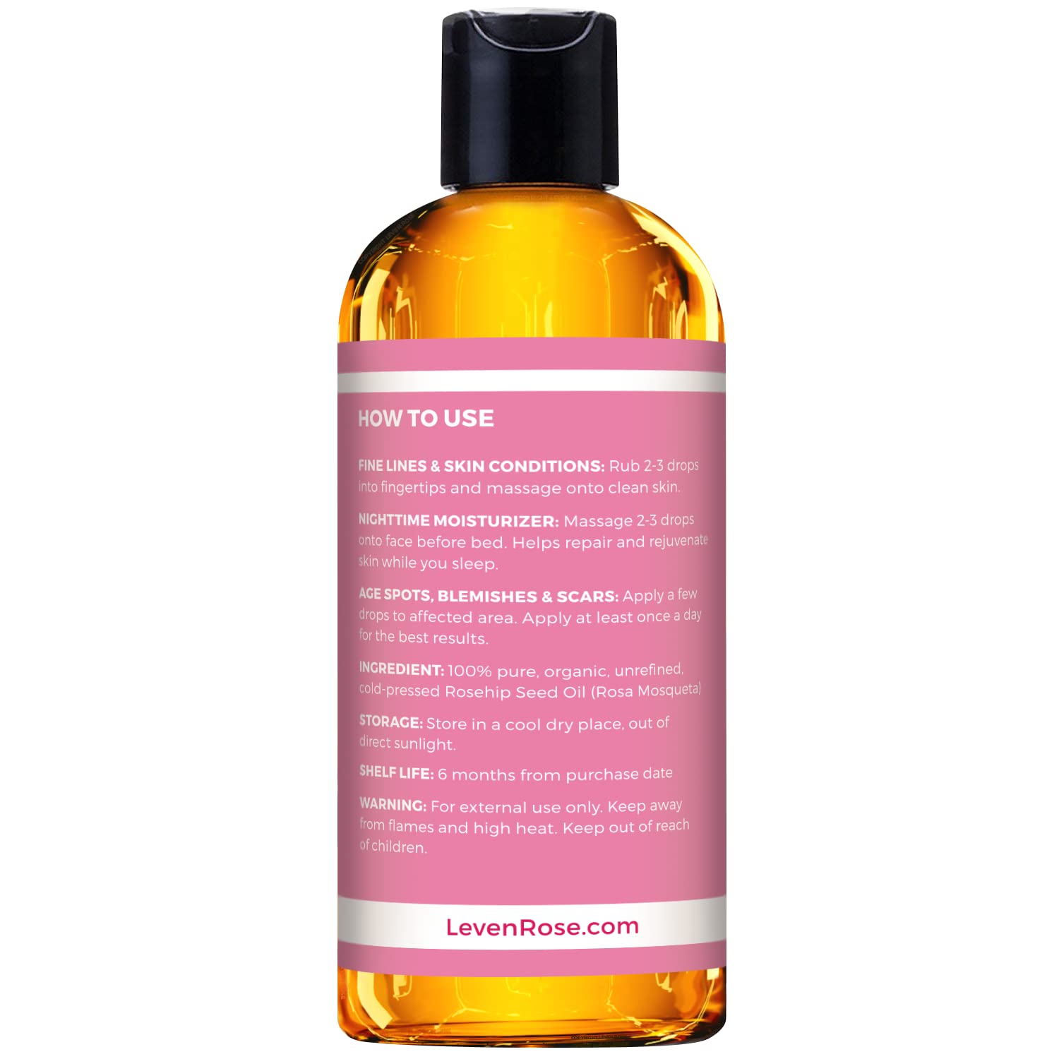 Leven Rose huile de rose musquée pour cuticules et ongles, nourrit et fortifie