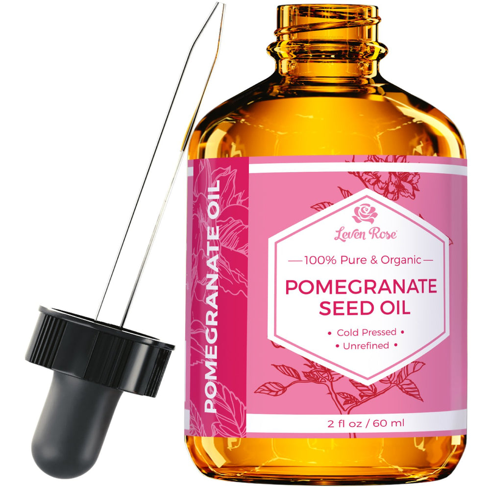 Leven Rose Pomegranate Oil bottle in amber glass for premium skin and hair care
