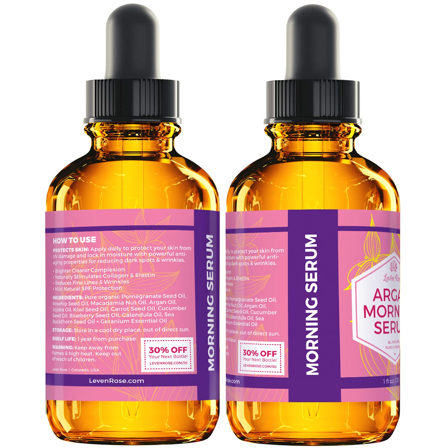 Leven Rose sérum argan-texture-legere: absorption rapide sans fini gras.