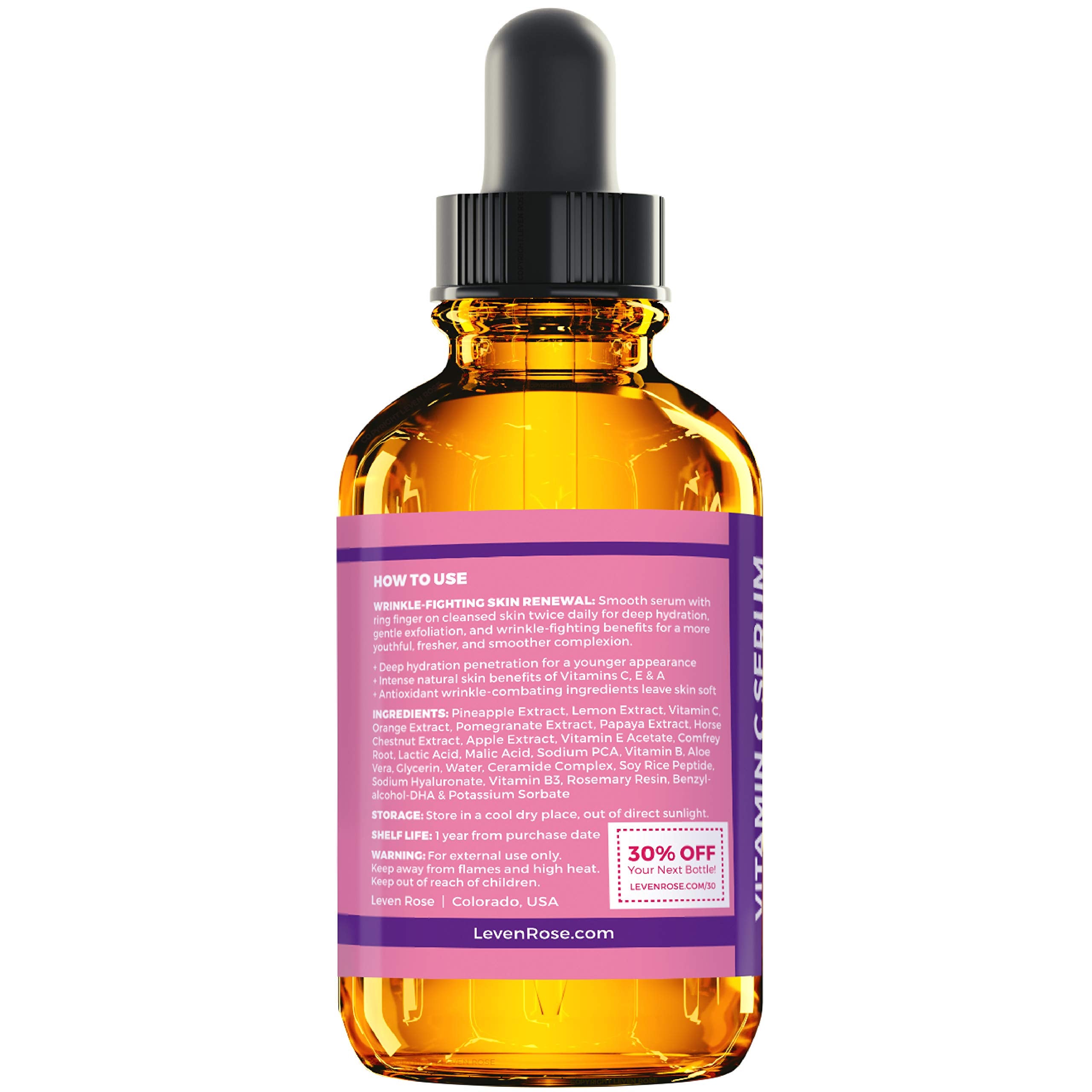 Aperçu rapide du sérum Leven Rose vitamine C et sa promesse d’éclat.