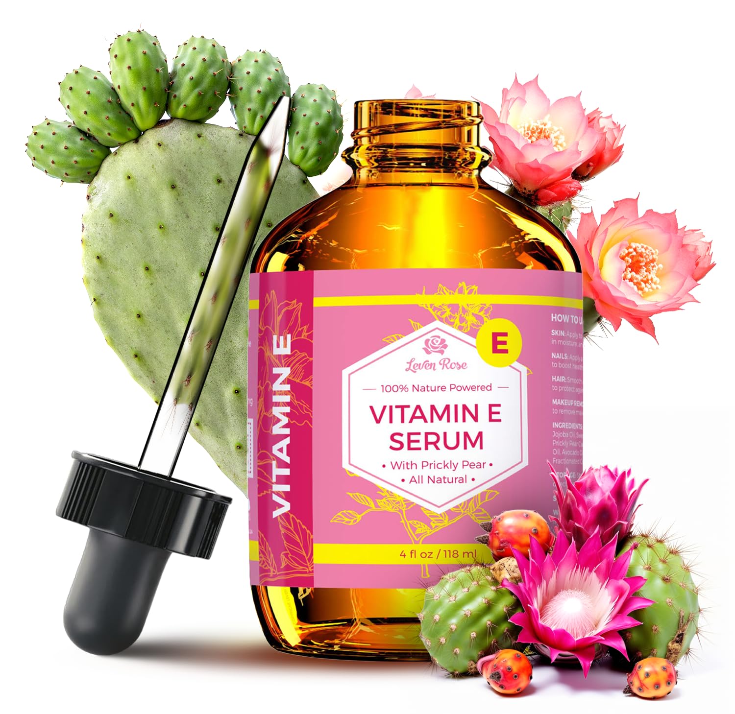 Leven Rose Vitamin E Oil Serum bottle shown for skin hydration