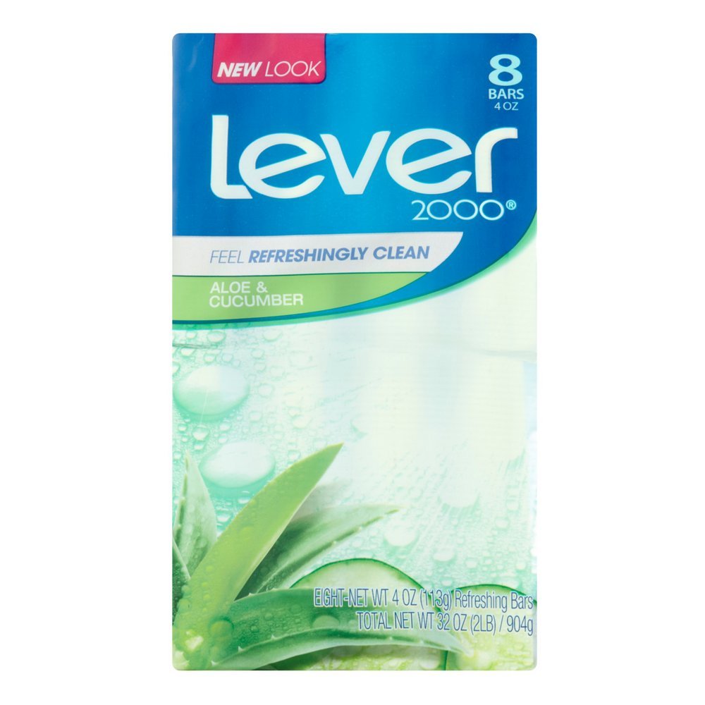 Lever 2000 Savon en barre Aloe Concombre, hydratant et rafraîchissant pour la douche quotidienne.