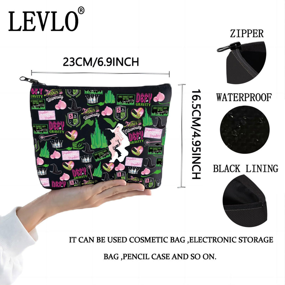 LEVLO sac cosmétique sorcière musical – fermeture zippée sécurise vos produits.