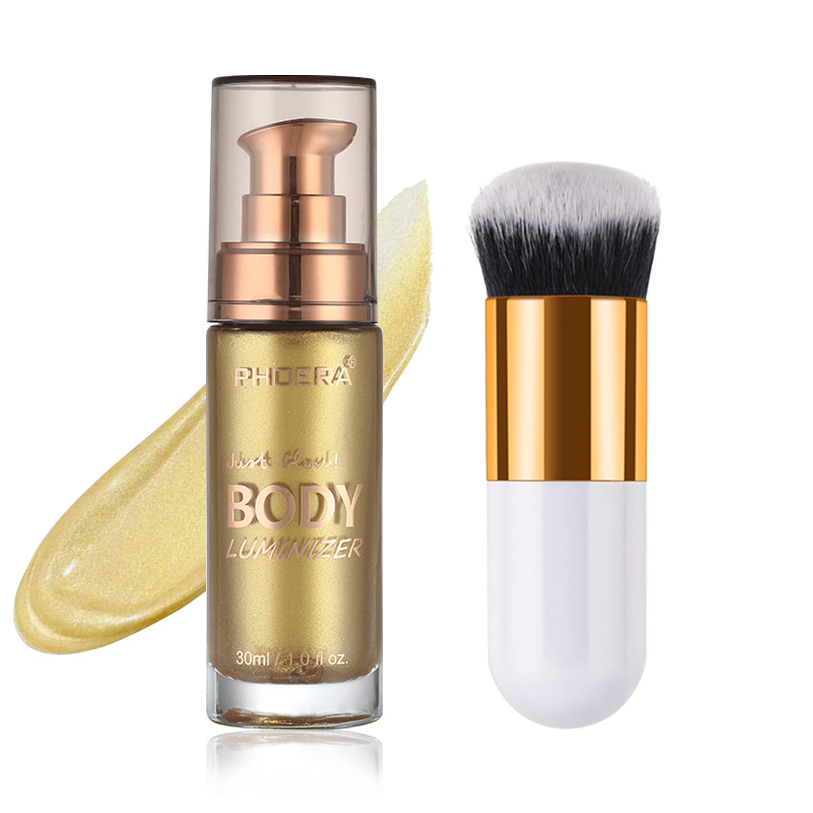 Lezero Body Shimmer Oil, bouteille luminisante avec éclat doré et hydratation.