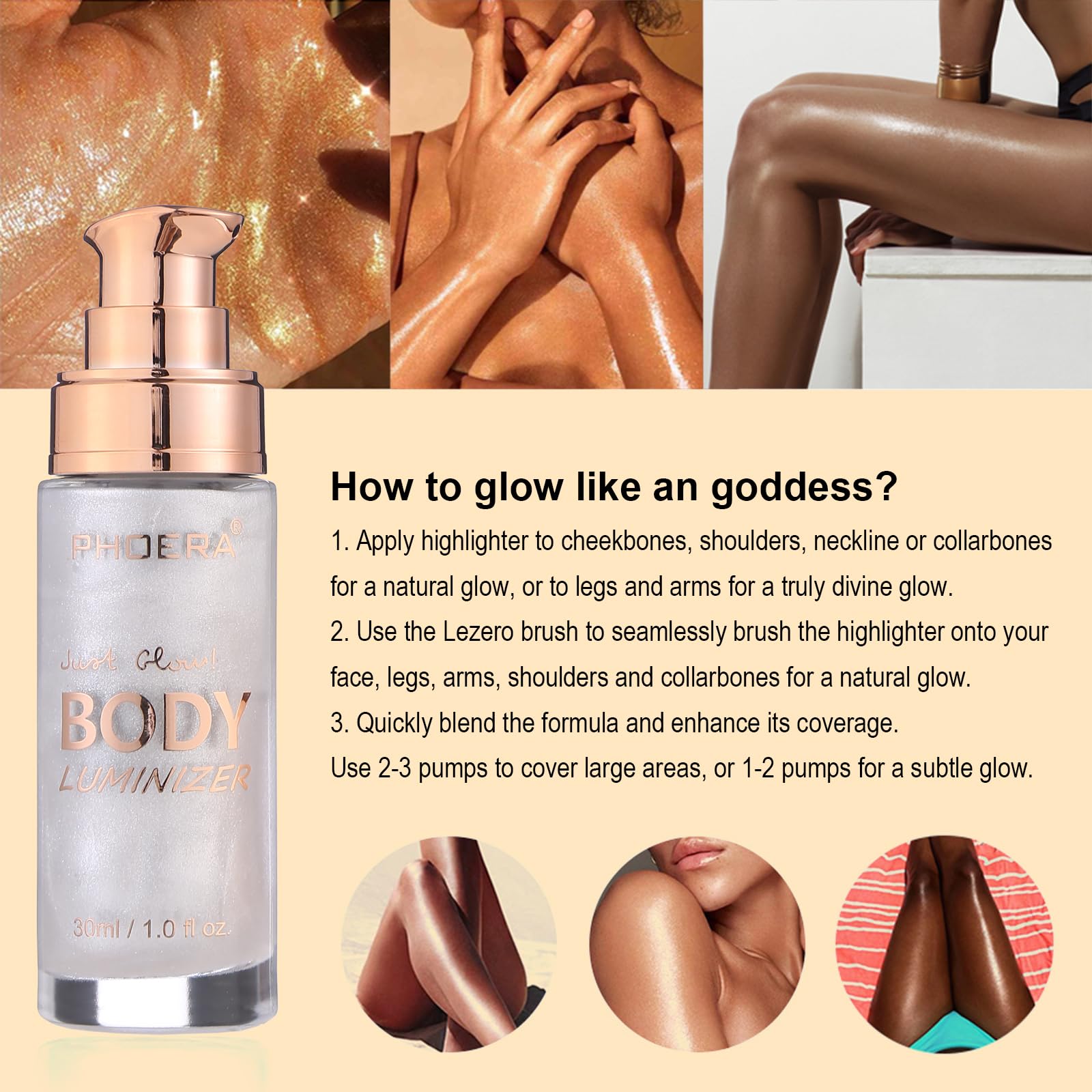Lezero Body Shimmer Oil en teinte métallique or pour un éclat subtil.